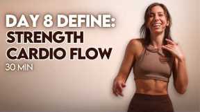 Day 8 | FREE Abs & Fat Burn Challenge | 30 Min Cardio & Strength Flow (No Breaks, Dumbbells)